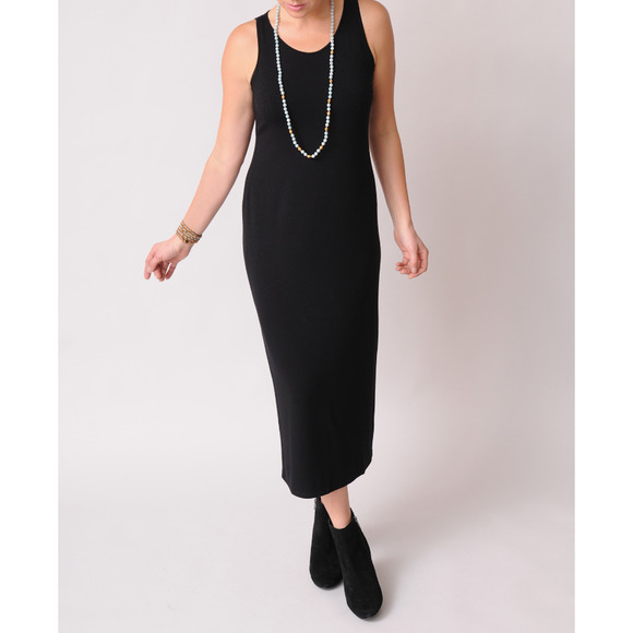 Eileen Fisher Sleeveless Midi Column Dress XS XSP Petite Black Lagenlook Capsule - Picture 1 of 7